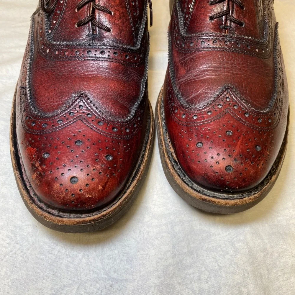 Vintage Florsheim Longwing Wingtip Brogue Oxfords Burgundy Pebble Grain 11D